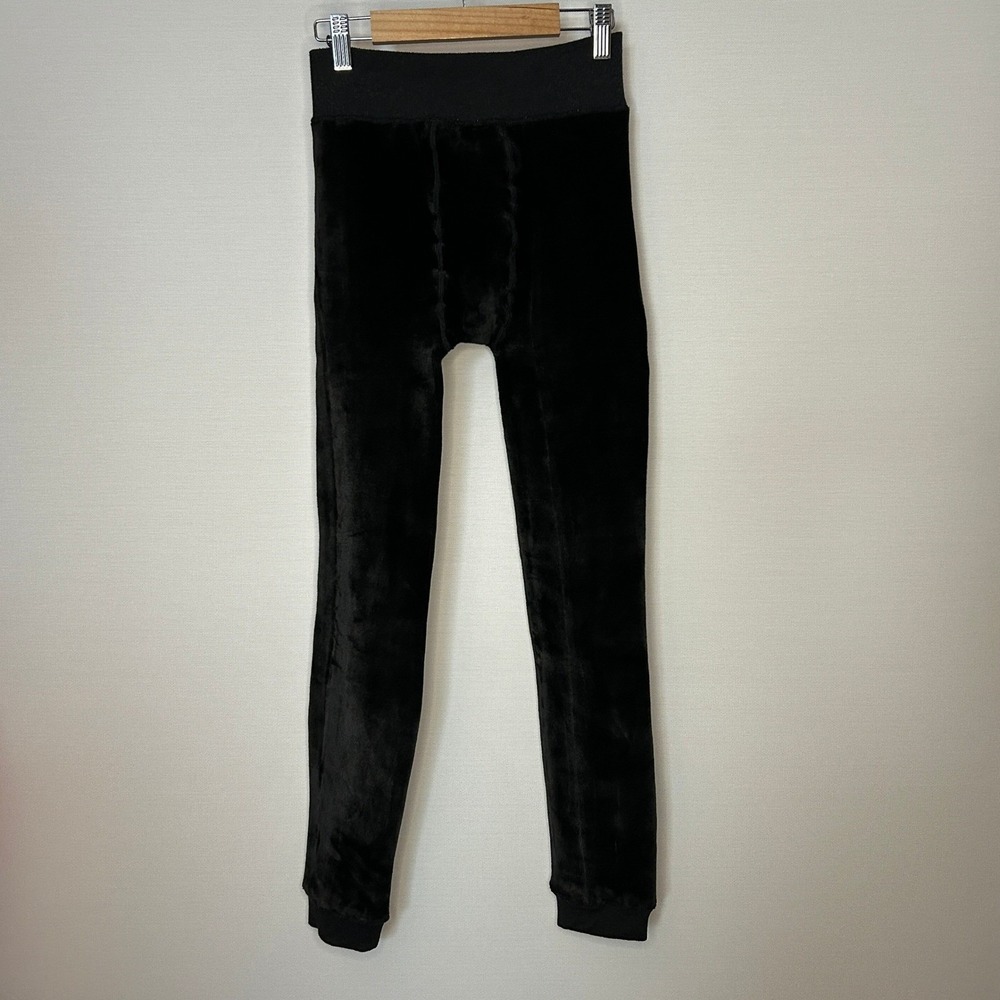 High Rise Fleece Lined Velvet Leggings Black Thermal Winter Pants S Goth Layer